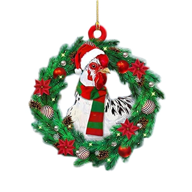 Toystoory Colgante navideño de pollo con gorro navideño, bufanda, adorno colgante para árbol de Navidad, decoración para fiesta navideña Kits de decoración para fiestas No.1 Toystoory HA040077-01