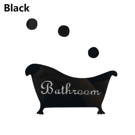 3D DIY Living Room Bathtub Pattern Decals Man Woman Washroom Entrance Sign Bathroom Door Plate Wall Sticker Mirror Surface BLACK