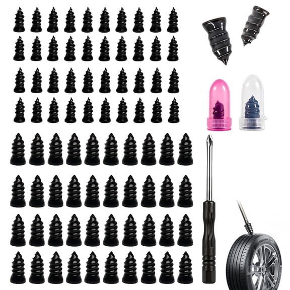 UHIAGREE 80Pcs Tire Repair Rubber Nail Kit,Flat Tire Plugs Screw Type with Screwdriver for Car,Truck