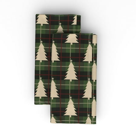 

Linen Cotton Canvas Dinner Napkins (Set of 2) - Cream Christmas Tree Green Plaid Star Check Santa Print Cloth Dinner Napkins by Spoonflower