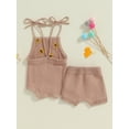 thumbnail image 5 of Nygoyerh Baby Girls Summer Outfits 3M 6M 12M 18M Daisy Strawberry Embroidery Playwear Sleeveless Knit Bodysuits Tie-Up Spaghetti Strap Romper + Shorts 2Pcs Sets Newborn Infant Clothing, 5 of 7