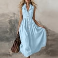 thumbnail image 5 of Ynynlocho Womens Cotton High Waist A-Line Shirt Maxi Dress Casual Sleeveless Collared V-Neck Flowy Long Sundress with Button Down, 5 of 6