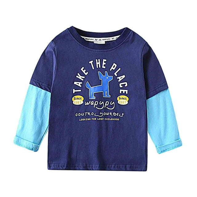 Chandail pour Garçons à Manches Longues, Chemise Bleue Imprimée, Col Ras du Cou, Coton, Chandail pour Enfants, Vêtements pour Enfants 5-6 Ans