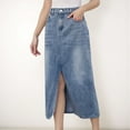thumbnail image 3 of Women's High Waist Denim Midi Skirt with Front Slit Detail and Faded Wash Finish - Large, Light Blue, 3 of 7