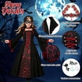 thumbnail image 4 of Girls Halloween Vampire Costume Gothic Witch Cosplay Medieval Vintage Gown Long Dress Bell Sleeve Lace Up Stand Collar Printed Complete Accessory Kit, 4 of 4