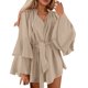thumbnail image 1 of Nuevo vestido con falda irregular y cuello en V con mangas - Atado a la cintura, elástico, informal de verano/fiesta/playa, 1 of 5