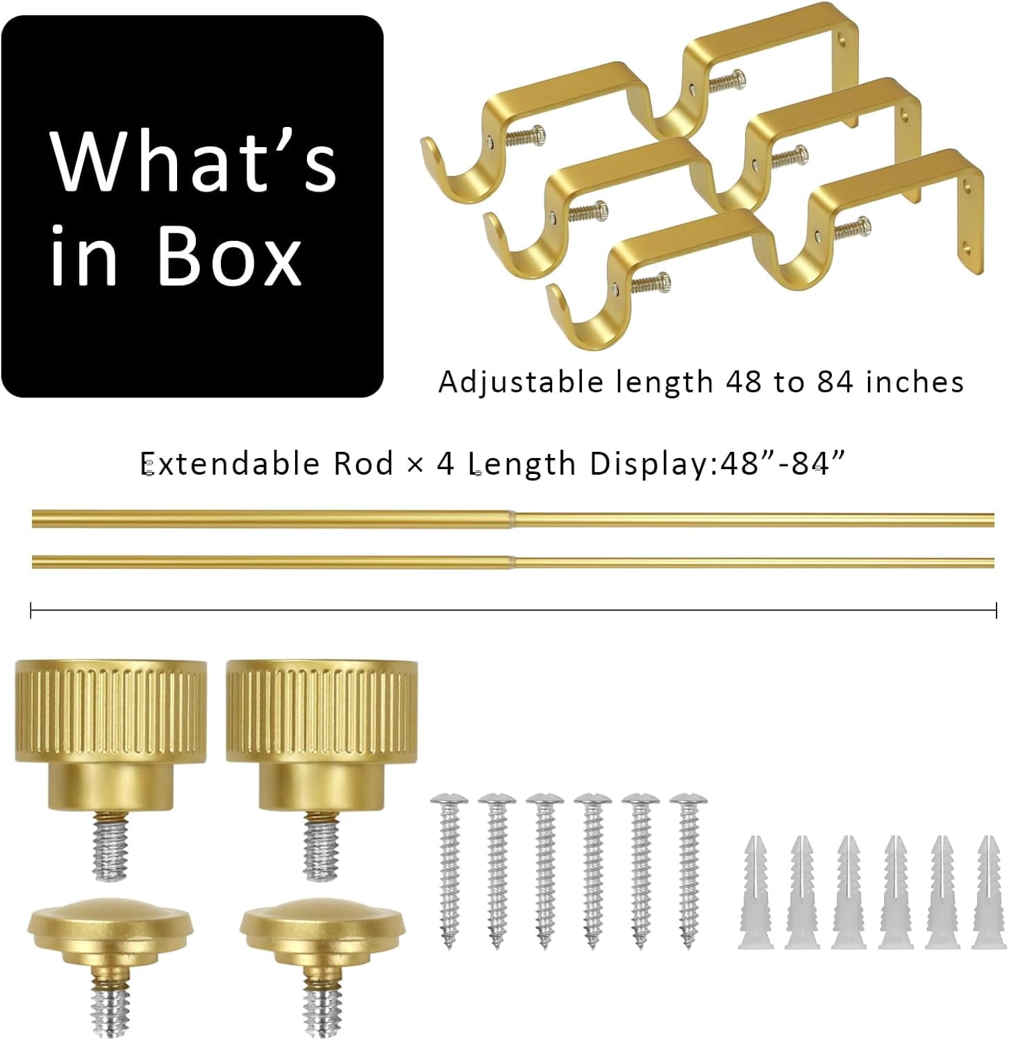 eTeckram 5/8" Double Curtain Rod with Bouton Finials,Gold,48‘’-84‘’