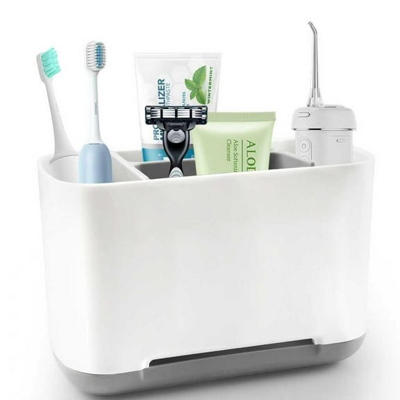 INCTUO Toothbrush Holders for Bathrooms, 5-Slot Toothbrush Holder, Electric Toothbrush Holder with Adjustable Dividers and Drain, Bathroom Accessories for Countertop Organizer, Grey