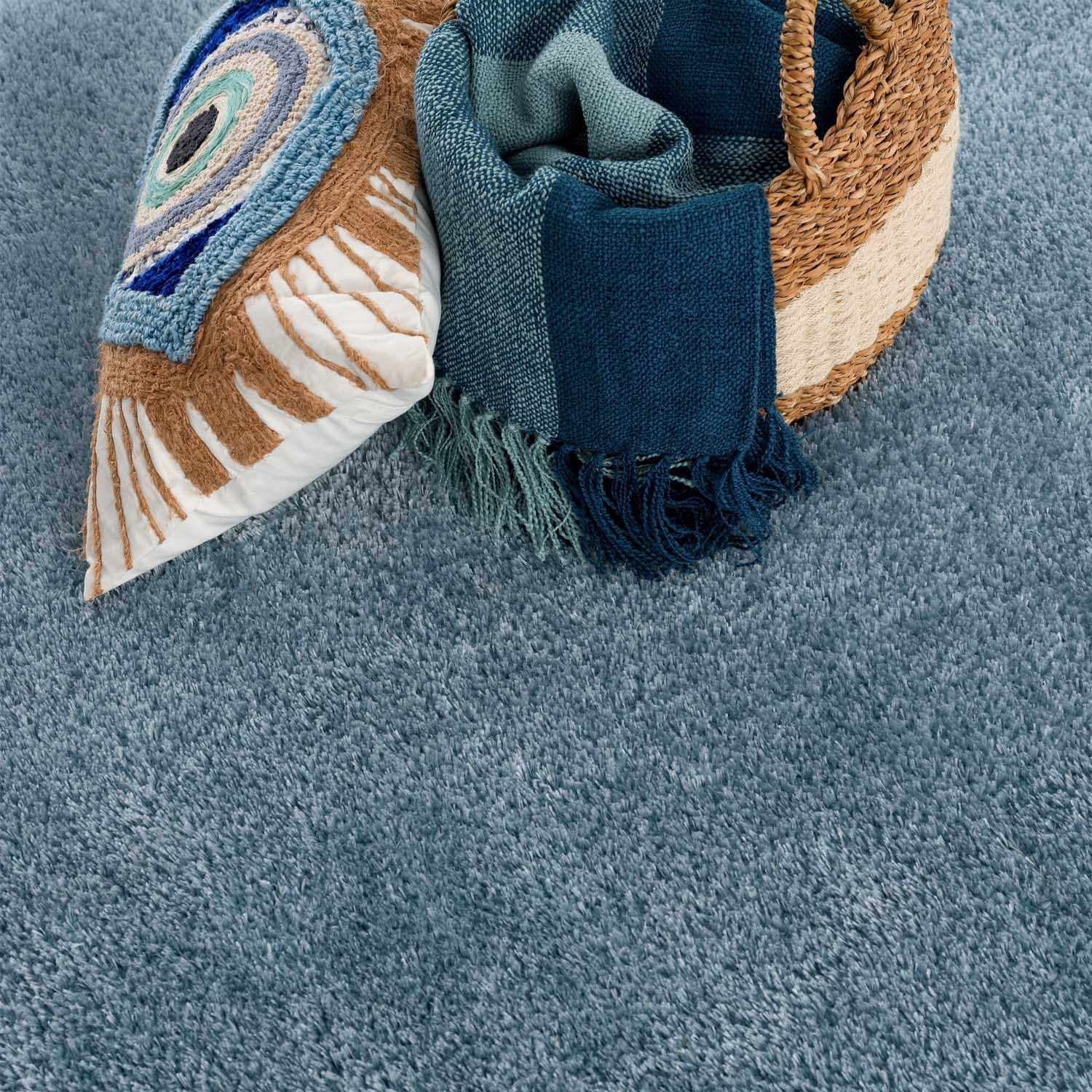 Hauteloom Heavenly Solid Shag Area Rug for Living Room Bedroom - High Pile Fluffy Carpet - Soft Shaggy Cozy Plush Rug - Blue, Denim Blue - 9'3" x 12'