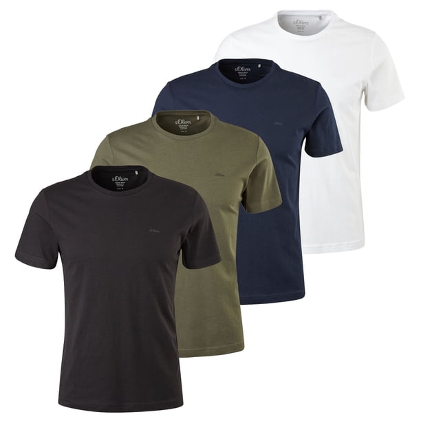 s.Oliver Camiseta para hombre, pack de 4 - Básica, cuello redondo, algodón, lisa Multicolor 2XL (XX-Large)