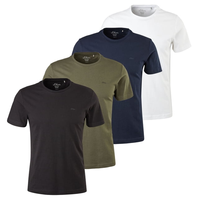s.Oliver Camiseta para hombre, pack de 4 - Básica, cuello redondo, algodón, lisa Multicolor M (Medium)