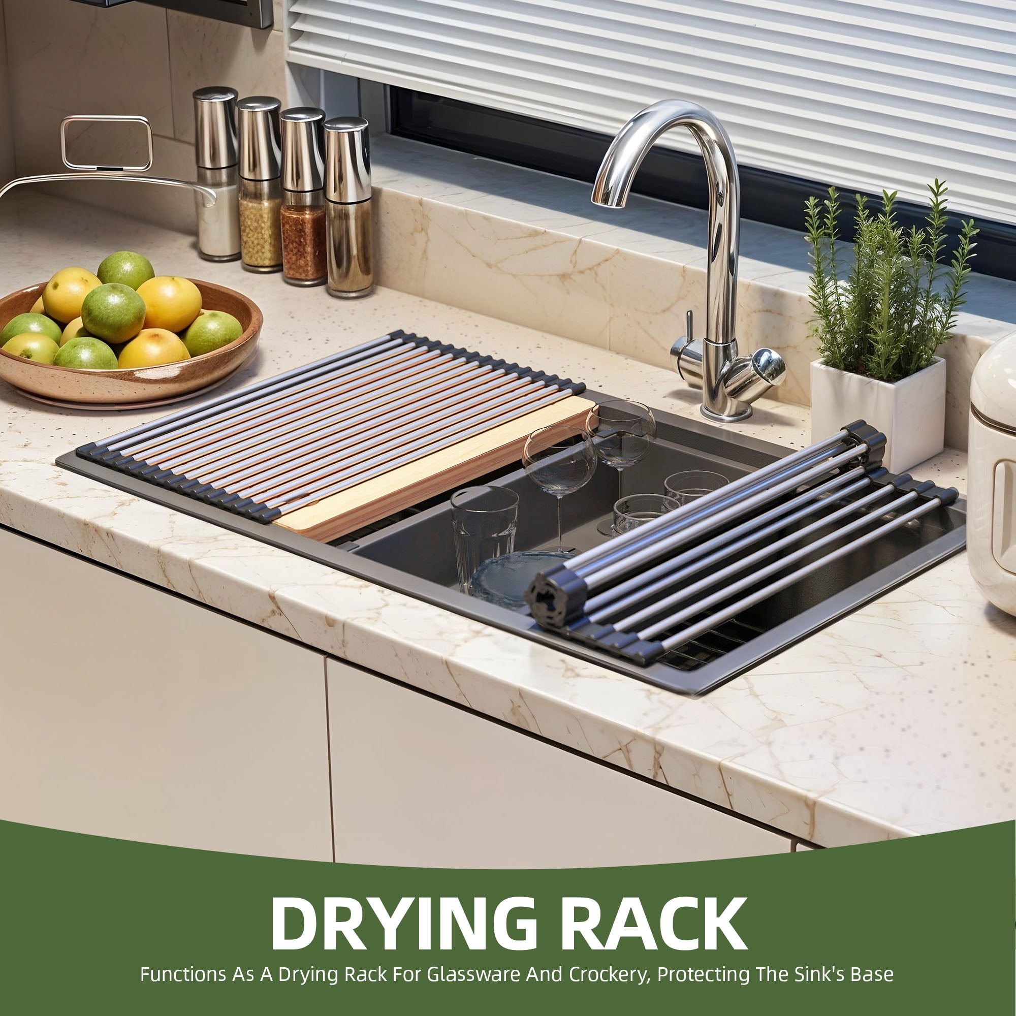 Uforic 32" Undermount Kitchen Sink Workstation, Gunmetal Black Stainless Steel Single Bowl w/ Accessories