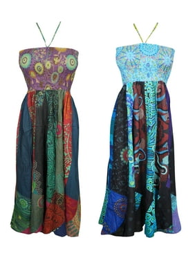 Mogul Halter Style Women Casual Dress Ladies BOHO Beach Sundress Lady Long Dresses