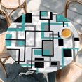 thumbnail image 3 of Retro Middle Round Fitted Table Cover Ages Abstract Geometric Teal Black Square Waterproof Table Cloth with Elastic Edge Wipeable Tablecloth for Picnic Camping Party Fits 36"-44" Diameter, 3 of 8