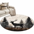 thumbnail image 2 of 4Ft Round Rug, Forest Elk Non-Skid Rubber Backing Large Area Rugs - Living Room Bedroom Home Office, Rustic Nature Tree Retro Deer Silhouette Indoor Floor Mat Carpets Washable Rug, 2 of 9