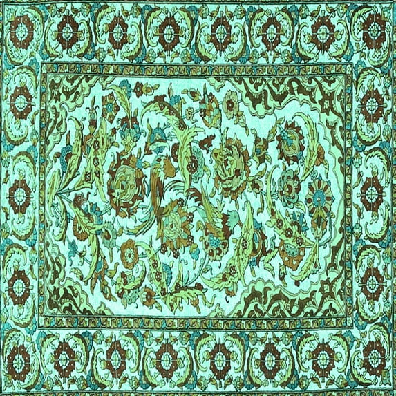Ahgly Company Indoor Square Persian Turquoise Blue Traditional Area Rugs, 3' Square