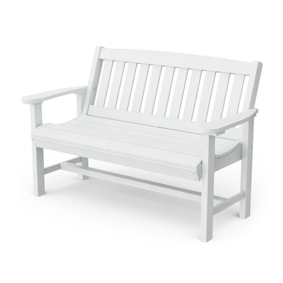 Wildridge Classic Mission Bench, White - Outdoor Weather Resistant Poly Lumber Bench for Patio, Deck, Garden