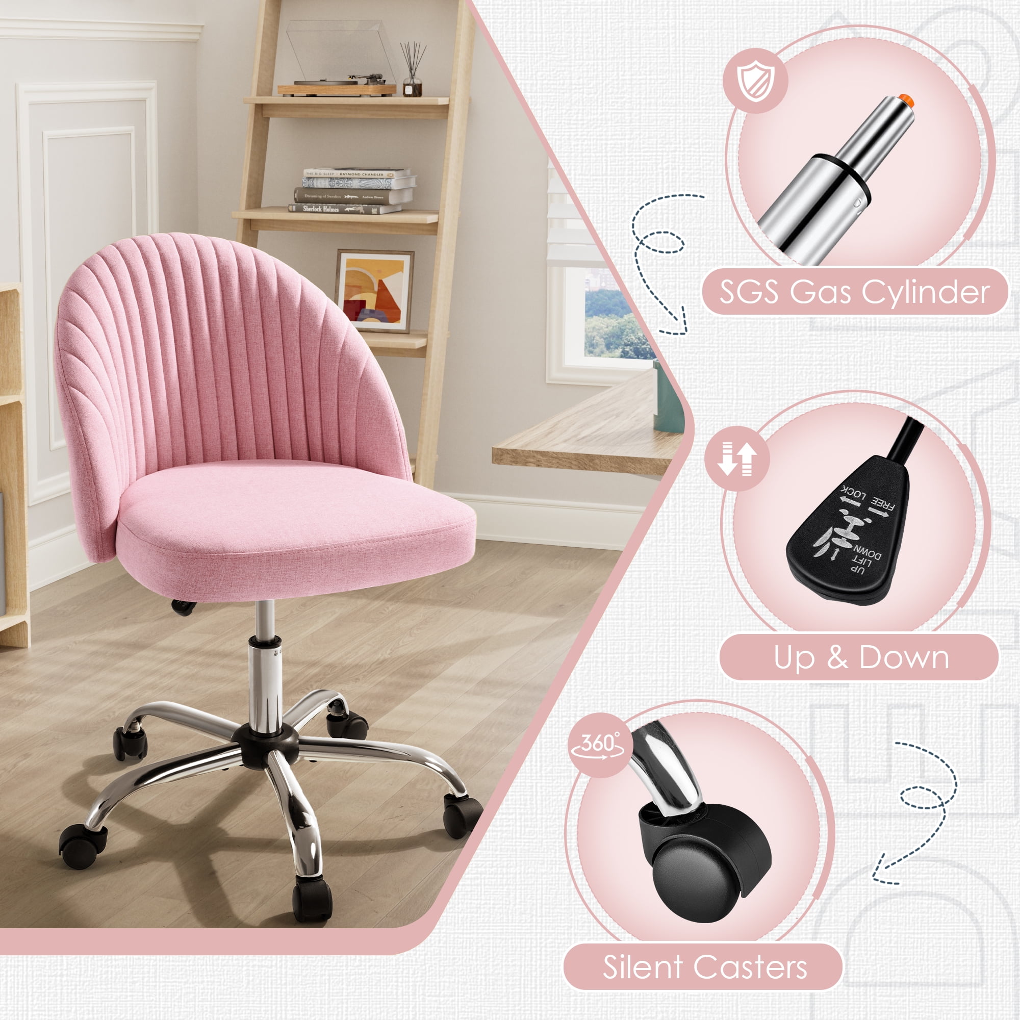 Furmax Indoor Skin Friendly Fabric 360 Degree Rotation Office Chair, Pink