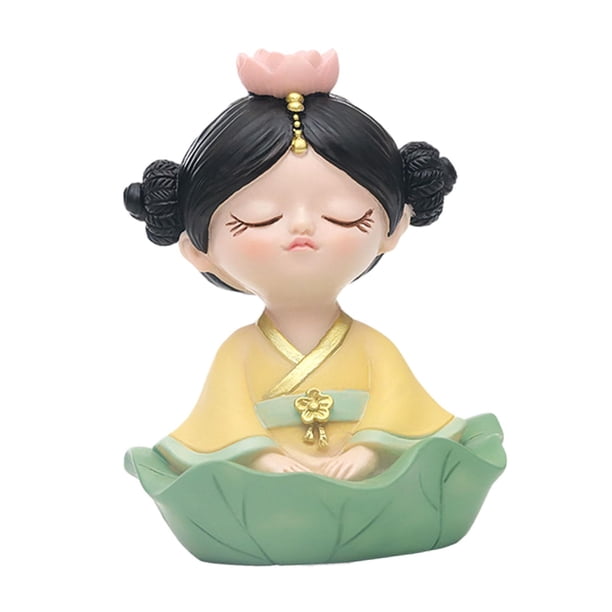 Estatua de niña, Figura de niña, Decoración, Decorativo, Figura de niña budista, Escritorio Amarillo