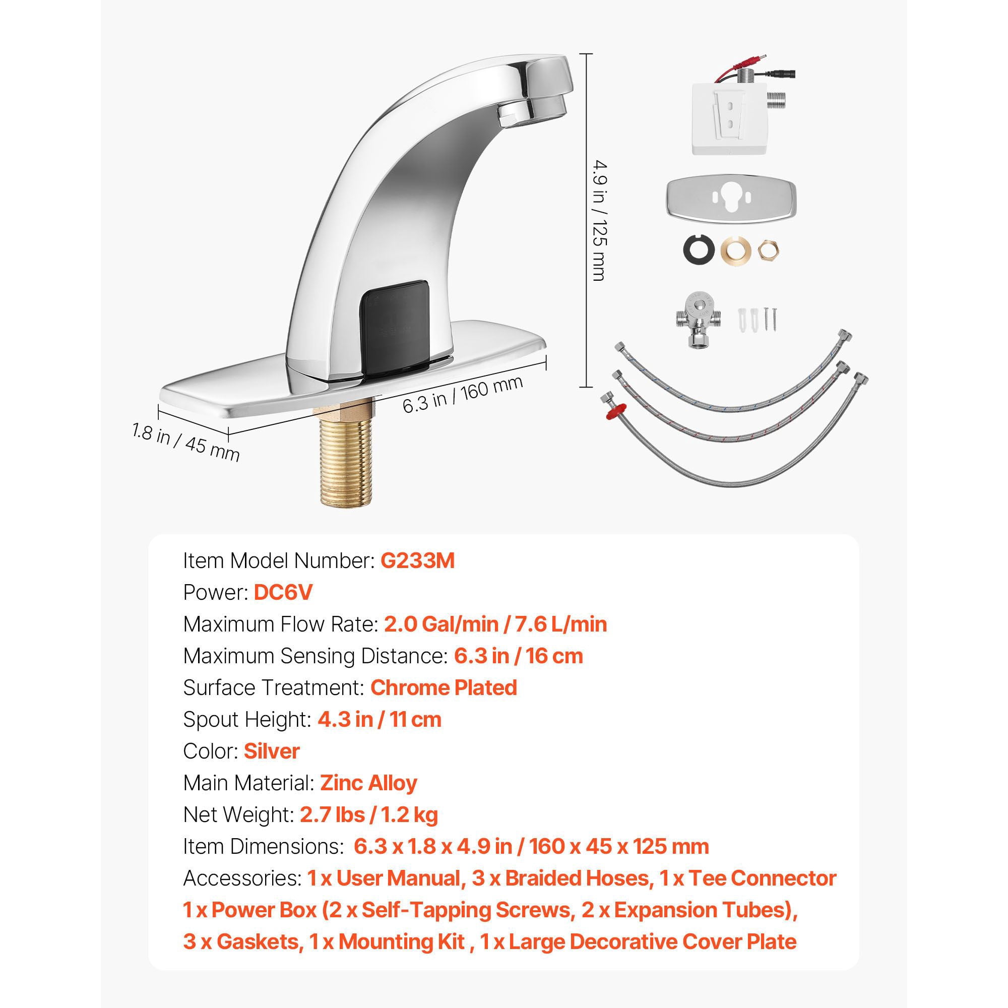 Touchless Bathroom Sink Faucet Infrared Sensor Automatic Hot/Cold Water Adjustable Chrome-Plated Zinc Alloy for Home Office Hotel