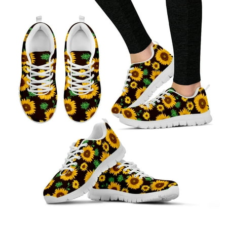 

Popular Sunflower Flower Print Black Platform Sneakers Comfortable Breathable Summer Sneakers Basketball Shoes