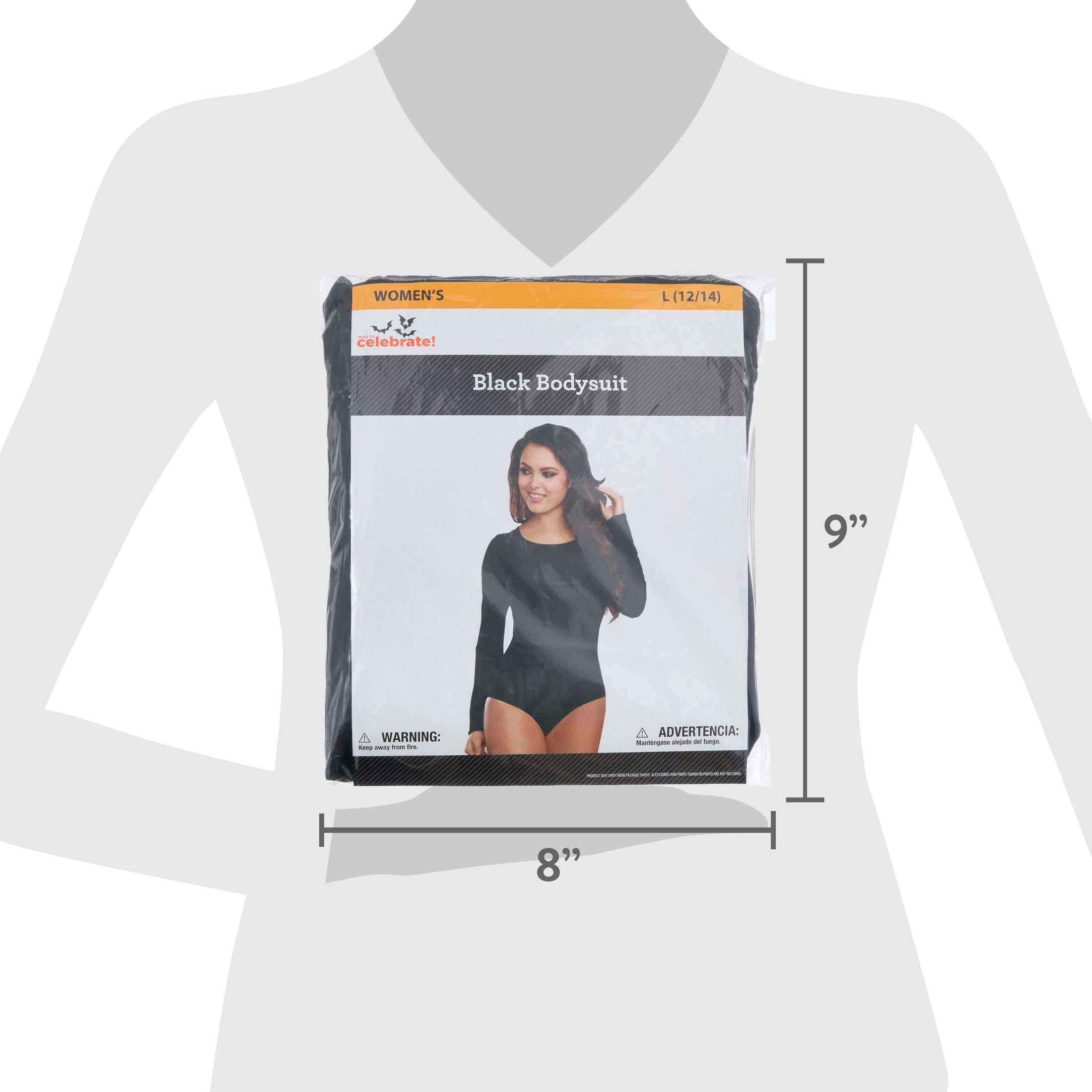 Long Sleeve Bodysuit Costume Accessory for Adults, Black, L (12/14), Halloween by Way To Celebrate
