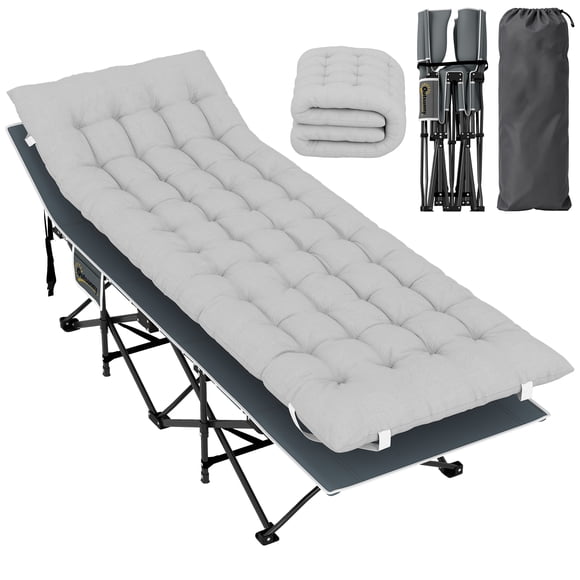 Outsunny Camping Cot for Adults with Mattress, Folding Bed, Light Grey