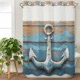 thumbnail image 3 of Nautical Anchor No Hook Shower Curtain Waterproof, Bathroom Curtains with Snap in Liners and See Through Top Window, Retro Farmhouse Blue Wooden Grain Hotel Style Bathtub Curtains Shower 48"Wx72"L, 3 of 8