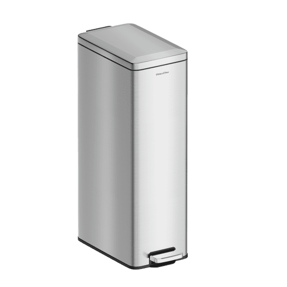 SolaceCove 8 Gallon Stainless Steel Trash Can, Soft Close Lid, Slim Foot Pedal Garbage Can with Removable Inner Bucket for Kitchen Home Office