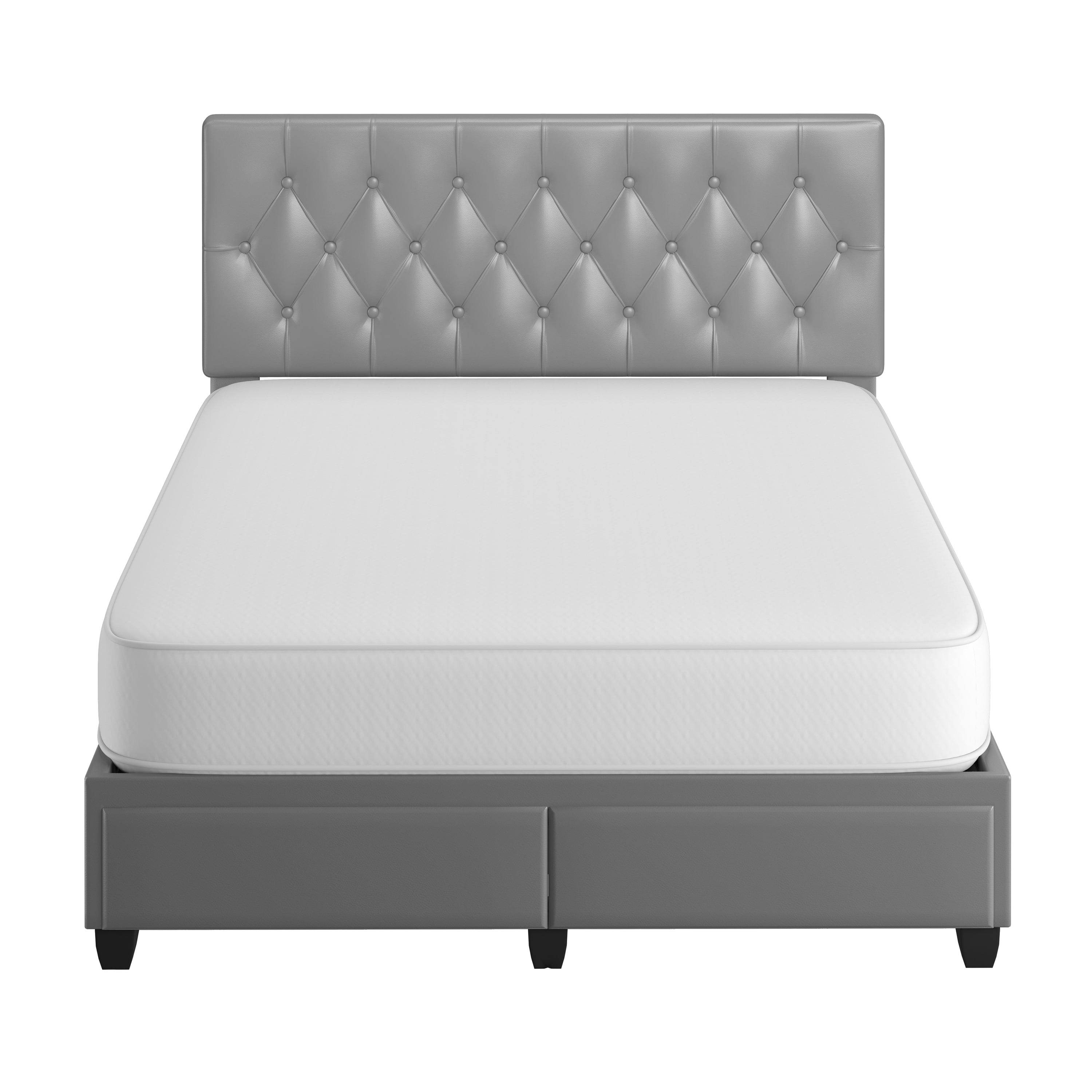 Boyd Sleep Verona Faux Leather Upholstered Tufted Platform Storage Bed Frame, Full, Gray