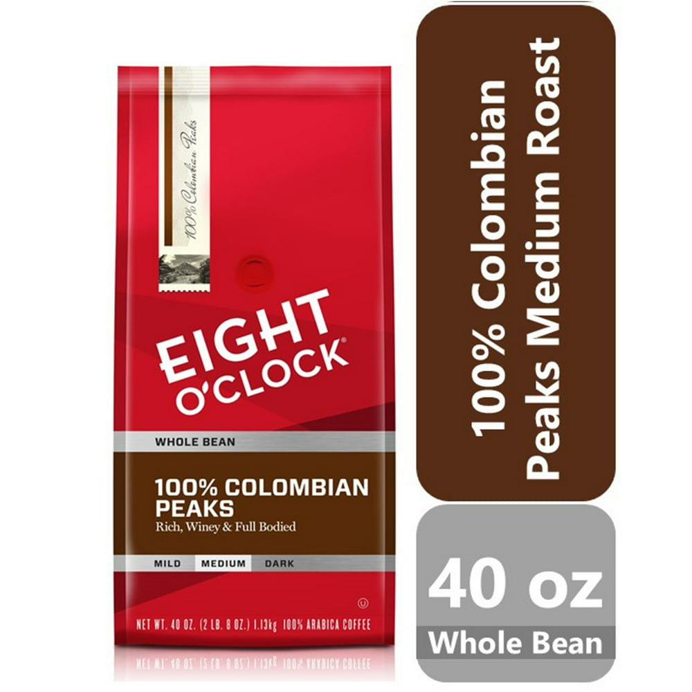 Eight O'Clock 100 Colombian Peaks Medium Whole Bean Coffee, 40 Oz