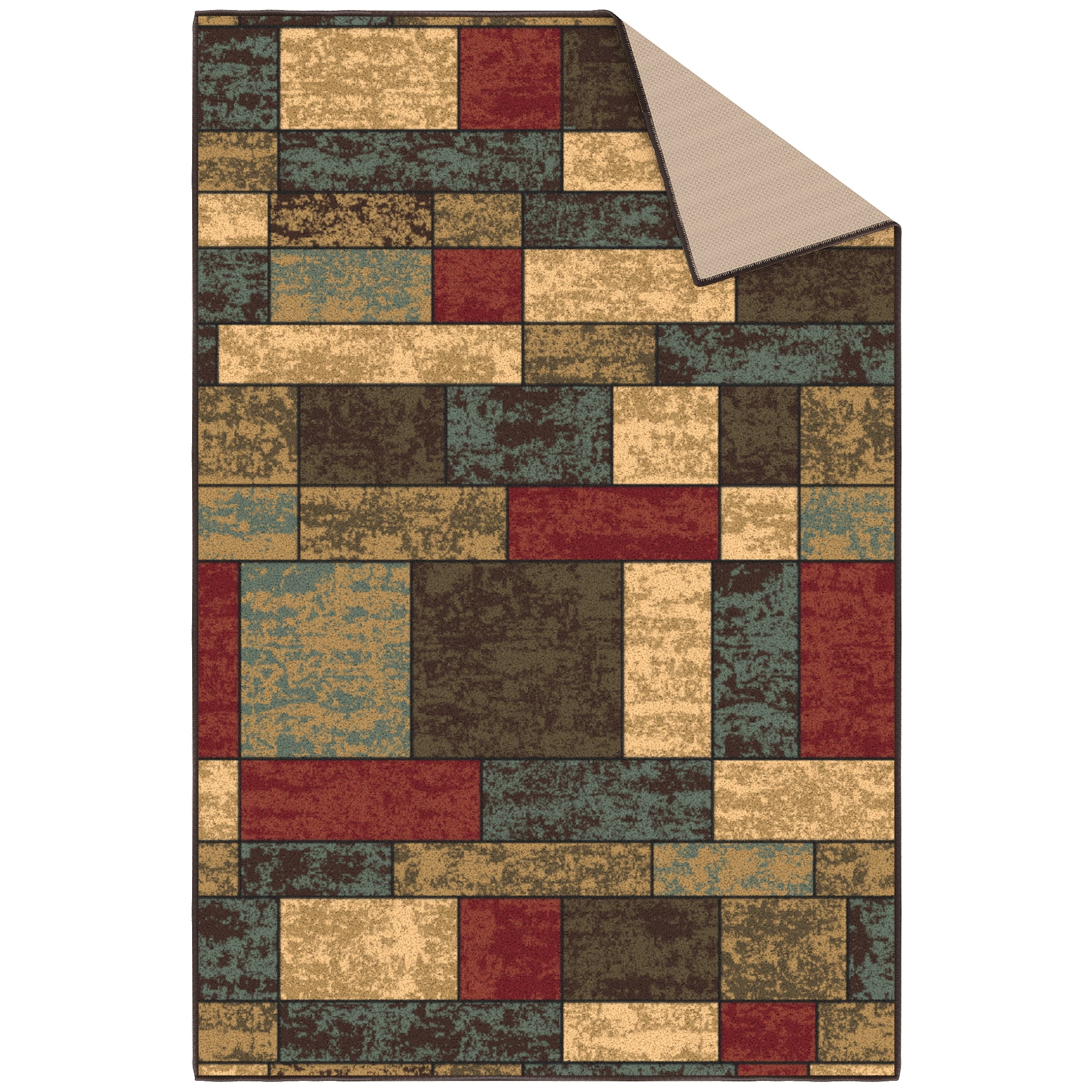 Ottomanson Boxes Area Rug 3'3" x 5' - Non Slip Low Pile Carpet, Multicolor