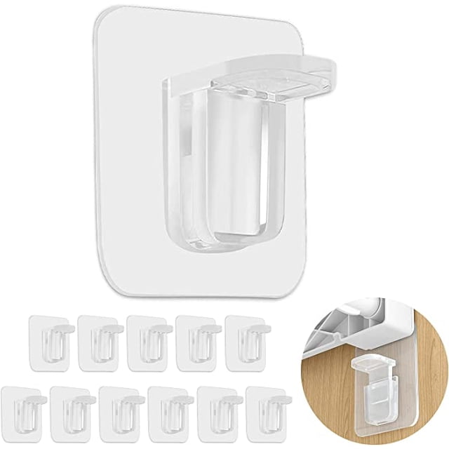 Juego de 12 Soportes Adhesivos para Estantes Plástico Transparente para Gabinetes de Cocina y Baños JM