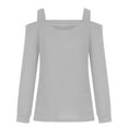 thumbnail image 5 of Womens Off Shoulder Tops Long Sleeve Knit Pullover Cold Shoulder Cute Tee Blouses Spring Plain Tshirt, Gray 2XL, 5 of 5