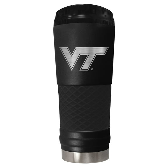 Virginia Tech 24 ounce vacuum insulated stainless steel tumbler in black powder coat and laser etched team logo