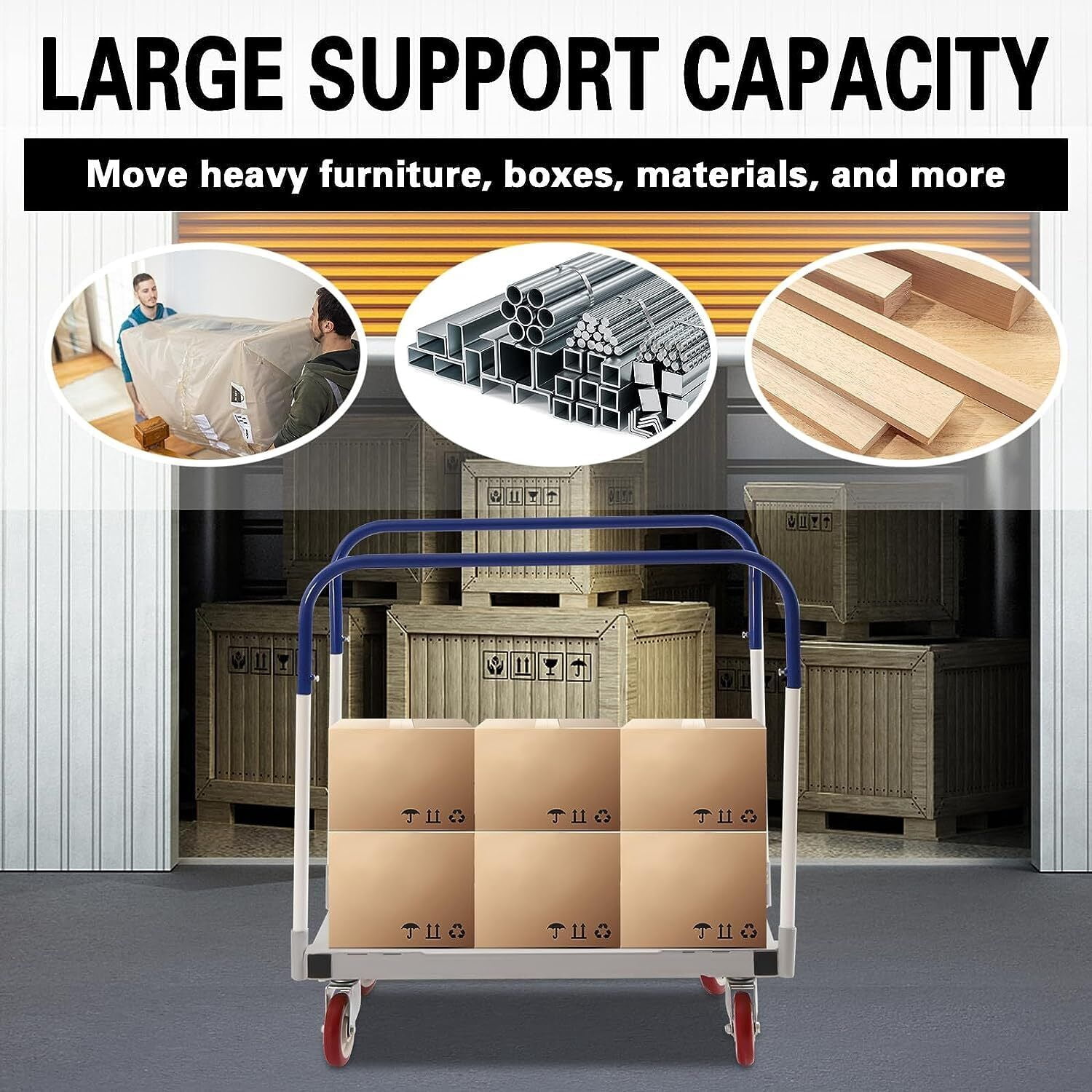 DENEST 1500 lbs Professional Panel Cart Dolly Rectangular Low Noise with 5inch Casters