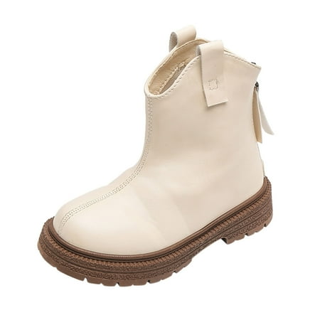 

Zlekejiko Fashion Autumn And Winter Girls Boots Thick Bottom Flat Bottom Non Slip Solid Color Simple Back Zipper Comfortable