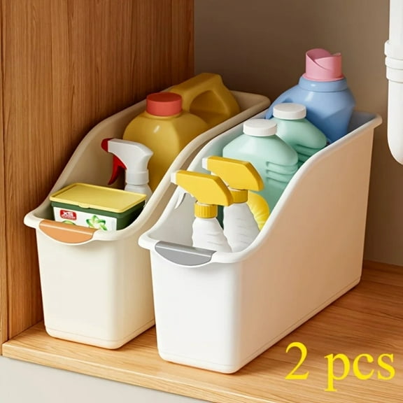 Curved Plastic Storage Bins Set Multipurpose Home Organization Boxes For Cleaning Supplies Household Multifunctional Essentials