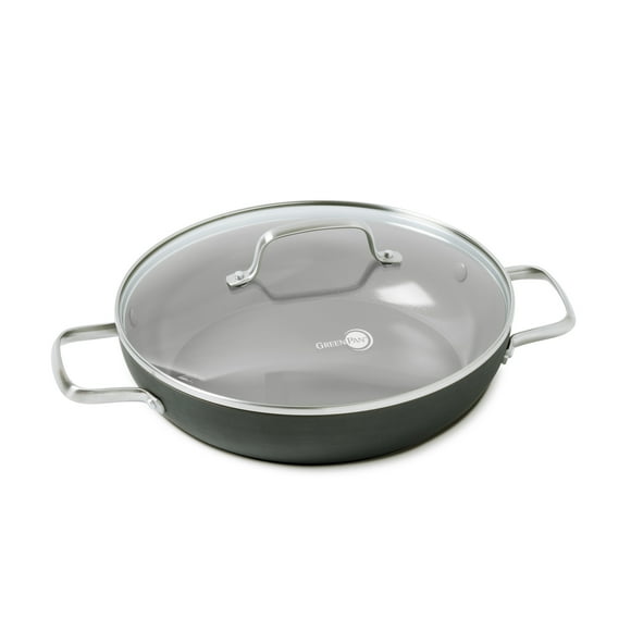 GreenPan Chatham Healthy Ceramic Nonstick, Everyday Pan/Chef's Pan with Lid, 11", Gray