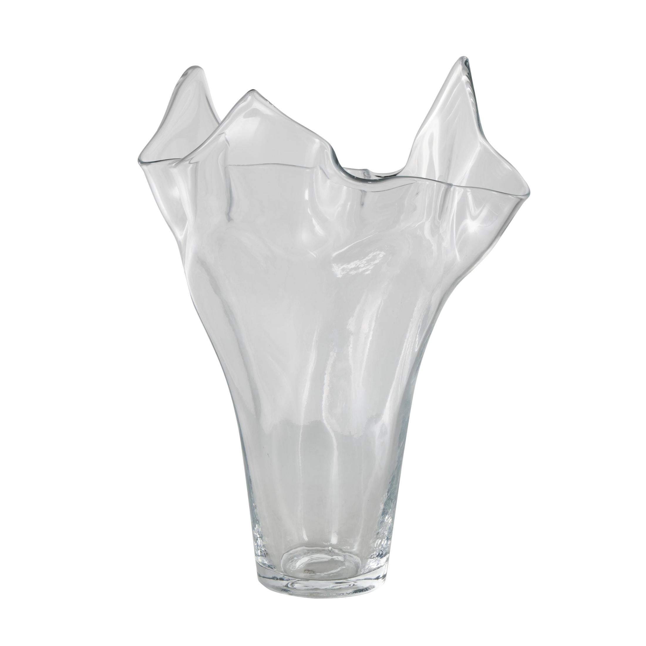 DecMode 18" Floral Tulip Inspired Glass Vase with Wavy Opening