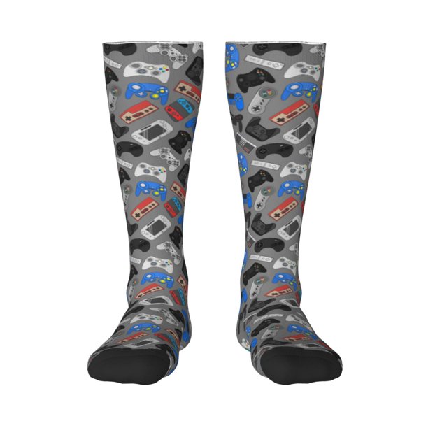 Fotbe Video Game Calcetas Divertidas Estampadas para Hombre y Mujer, Calcetas de Algodón hasta la Rodilla para Caminar, Correr, Enfermería y Embarazo