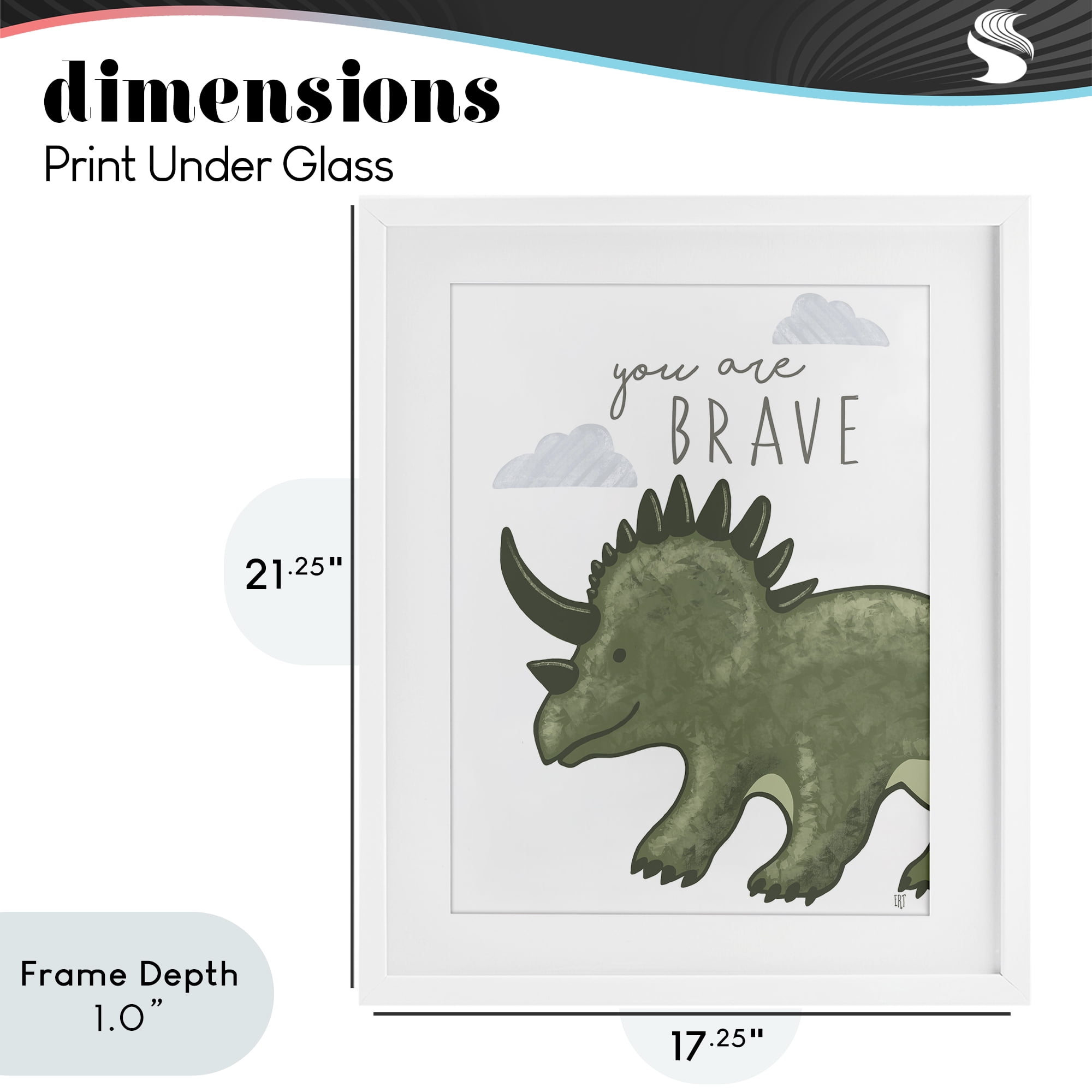Stupell Industries You Are Brave Dinosaur White Framed Print Under Glass, design by Elizabeth Tyndall