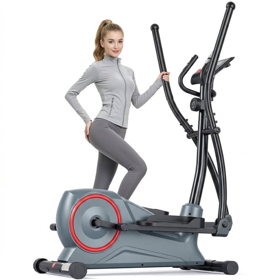 Naipo 8 Levels Magnetic Resistance Elliptical Trainer with LCD Monitor & Pulse Quiet Compact Elliptical with Transport Wheels  for Home Gym