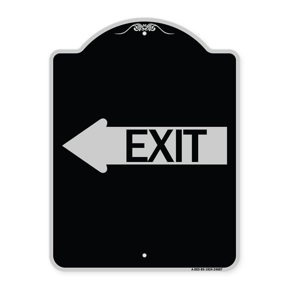 SignMission Designer Series Sign - Exit (With Left Arrow) | Black & Silver 18" x 24" Heavy-Gauge Aluminum Architectural Sign | Protect Your Business & Municipality | Made in the USA