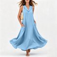 thumbnail image 6 of YuXingFu Cotton Dresses Casual Summer Maxi V-Neck Plus Size Womens Dress Sleeveless Flowy Long Casual Summer Light Blue S, 6 of 9
