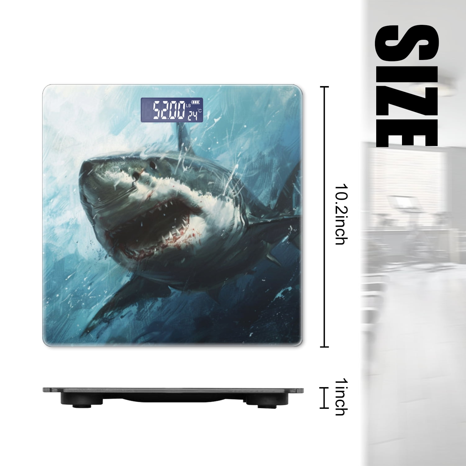 High Precision Body Weight Scale Smart Bathroom Scales with Large LCD Display(400lbs),Decorative for Bedroom-Angry Shark Mouth Wide Open And Showing Sharp Teeth