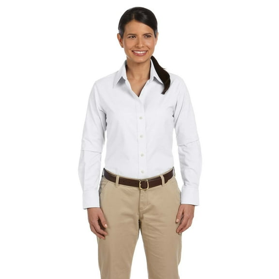 The Harriton Ladies Long Sleeve Oxford Shirt with Stain-Release - LIGHT BLUE - M