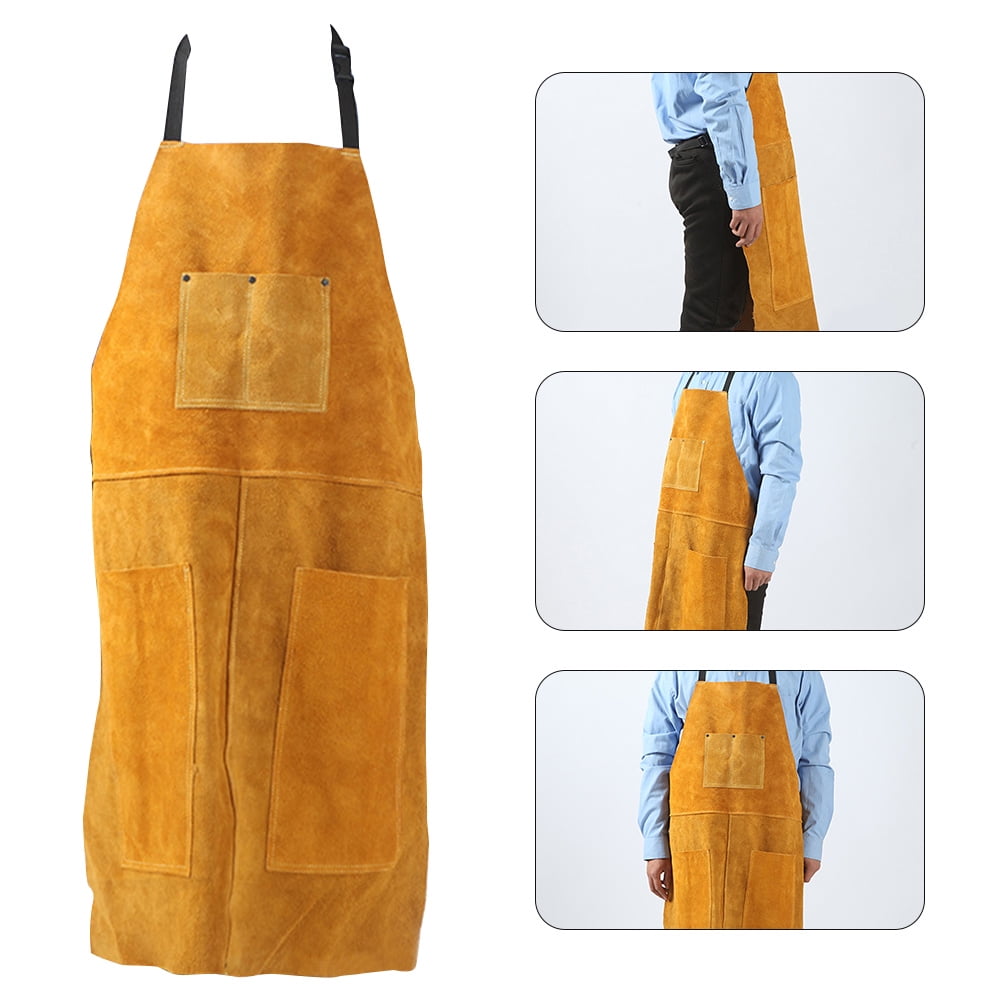 Leather Work Apron Heat Flame Resistant Durable Welding Apron 6 Tool Pockets New 