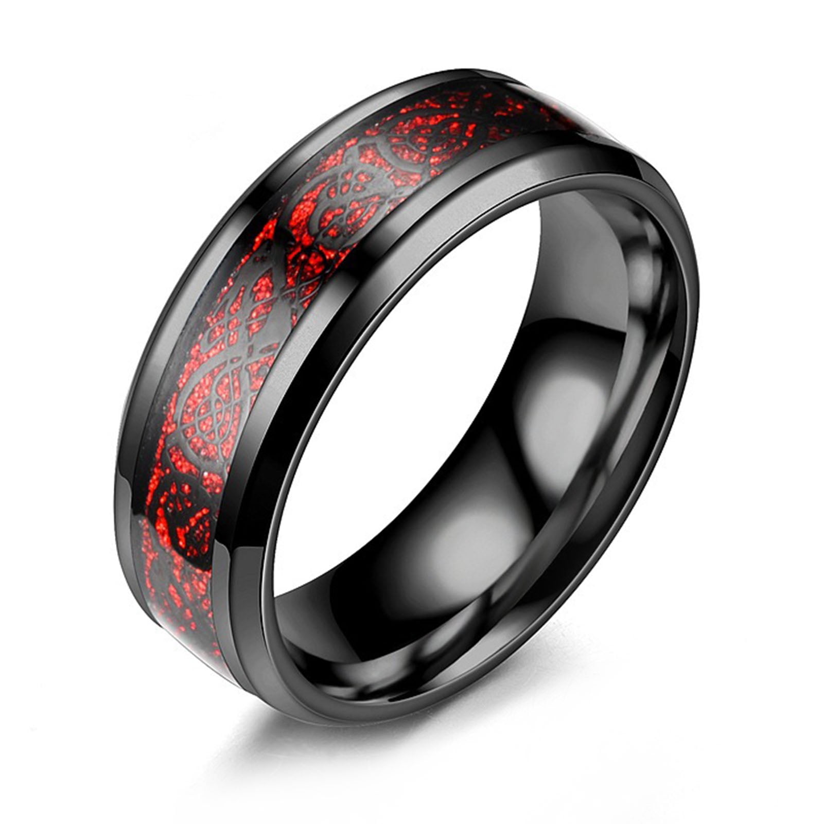 Stainless Steel Cut-out Dragon Chinese Zodiac Sign Half-Round Band Ring