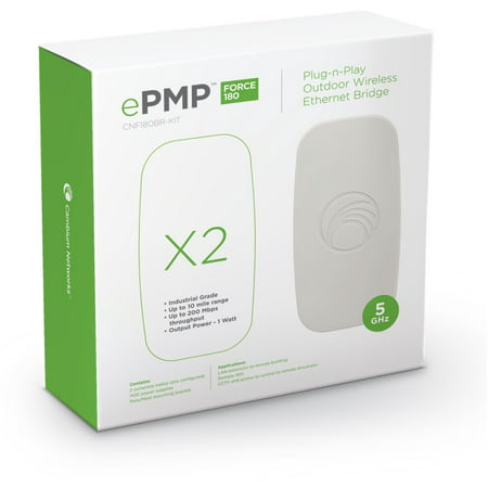 Cambium Networks ePMP Force 180 Bridge-in-a-Box Plug-n-Play Outdoor Wireless Ethernet Bridge - Pre-paired Point-to-Point (PTP) link - 10 Mile Wireless Range - 5GHz - 200 Mbps Throughput